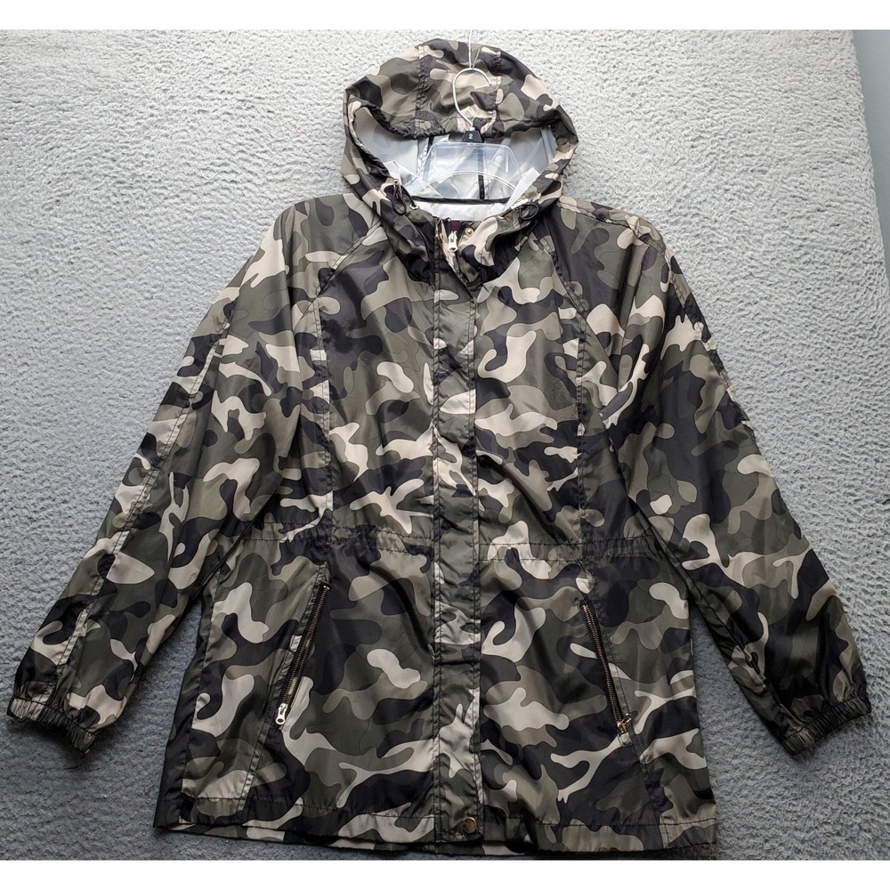 Ci Sono Los Angeles Rain Jacket Womens XL Multi Camo Windproof Hooded Full Zip